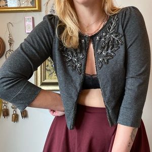 Gorgeous Vintage Y2K Charcoal Beaded Cropped Cardigan L/XL